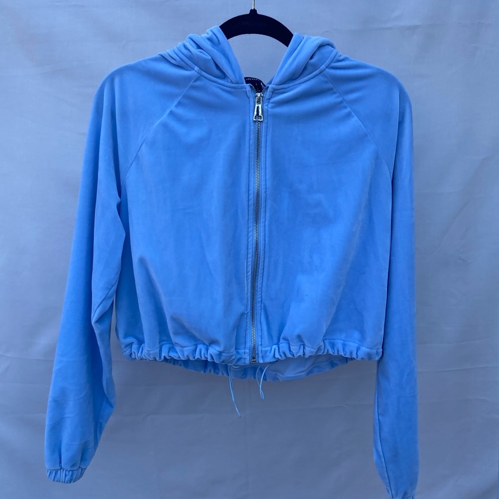 Baby Blue Suede Cropped Hoodie